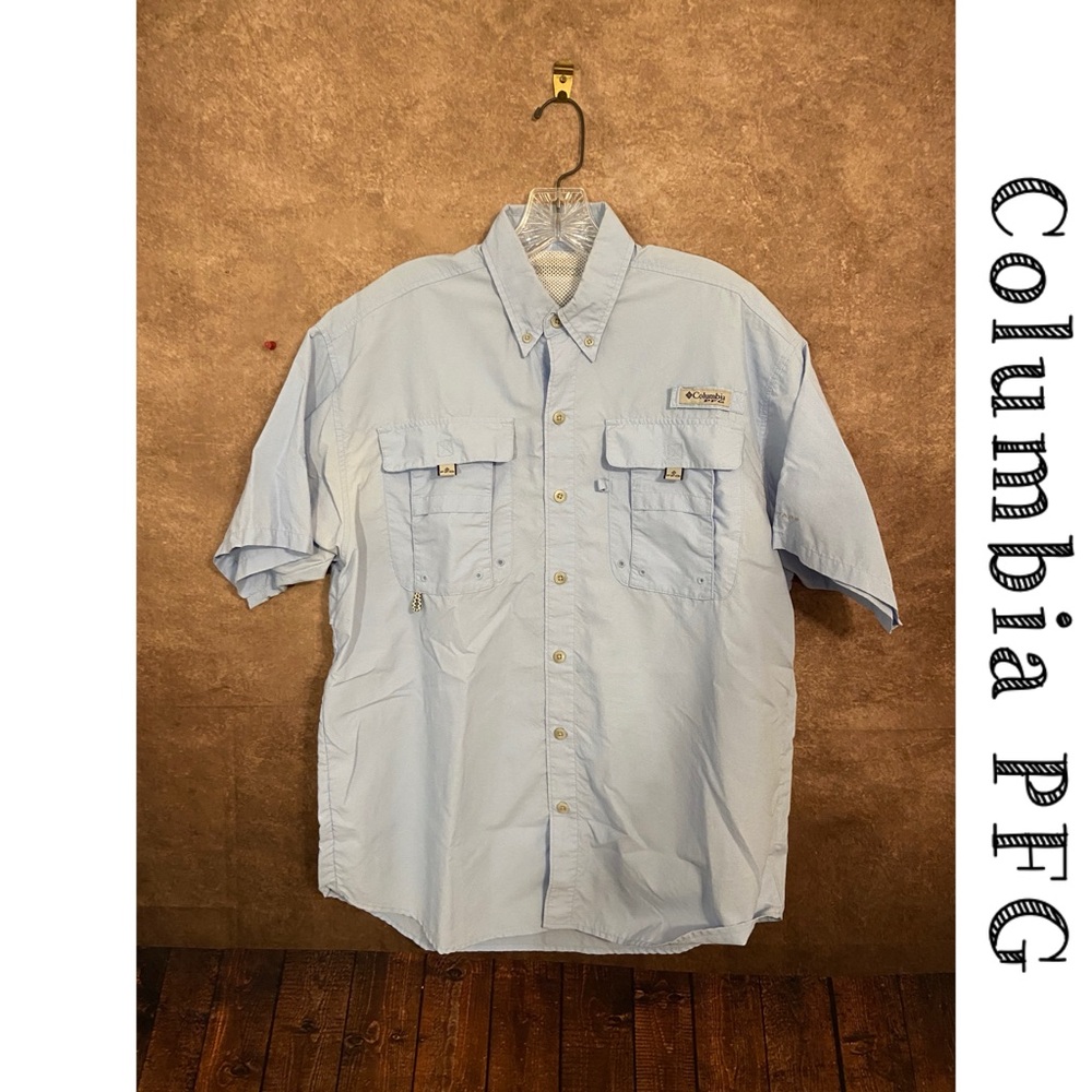 Columbia PFG~Men’s fishing shirt~Bahama II short sleeve~Light blue~size L~ EUC
